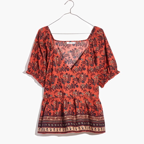Madewell Puff-Sleeve Peplum Top in Cavoli Floral - Picture 10 of 11